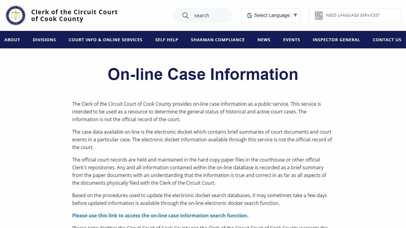 On-line Case Information | Clerk of the Circuit Court of Cook County